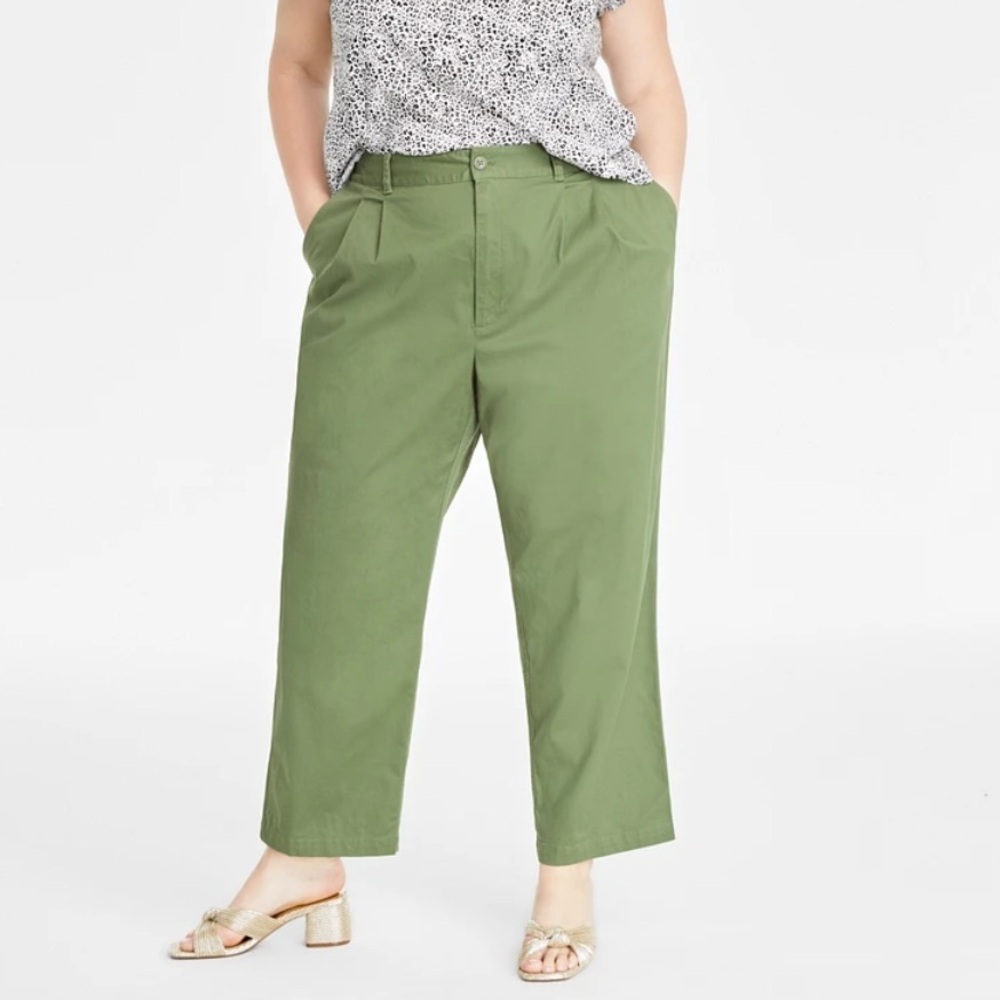 On 34th Pleated Chino Straight Leg Ankle Pants Olive Green 16W